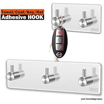 Bathroom Robe Towel Hooks,Stainless Steel Peel Stick Hooks 3M Self Adhesive Wall Robe Key Coat Towel Hooks Hanger for Kitchen Bathroom Closet Room Office Door(3+2 Hooks)