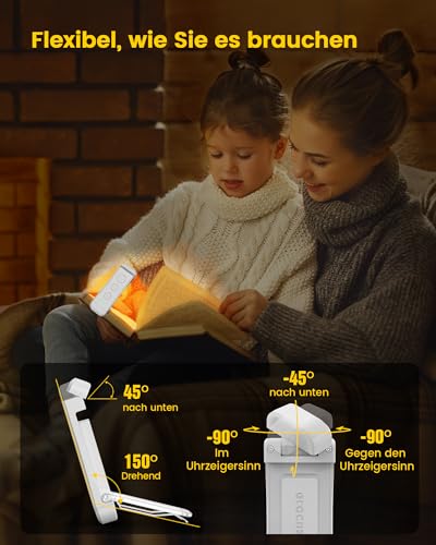 Glocusent Reading Lamp Book Clamp, Eye-Friendly Reading Lamp with 3 Colours & 5 Brightnesses, 80 Hours Duration Rechargeable Reading Light, Book Lamp for Clamping for Children, Book Lovers (Antique White)