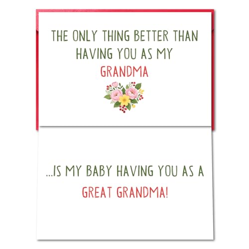 Pstyteos Funny Pregnancy Card for Grandma, the Only Thing Better than Having You as My Grandma is My Baby Having You as a Great Grandma, 8 in x 5.3 in Double-Sided Card with Red Envelope and Sticker