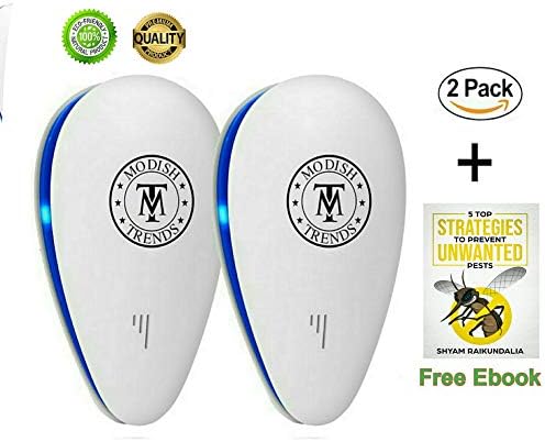 Ultrasonic Pest Repeller, Electronic Plug In Repellent, Ultrasonic Pest Control Device, Electronic Rodent Repeller Indoor, Electronic Mice Repeller,Safe Repellent Indoor/Outdoor use for Mice, Rats, Rodents, Cockroach, Flies, Ants, Fleas, Spiders, Insect, Mosquitoes ant traps indoor, Bug Repeller For Multiple Usage, Home, Office, Restaurant, Warehouse [NEW 2018 MODEL/2 PACK+ FREE EBOOK]