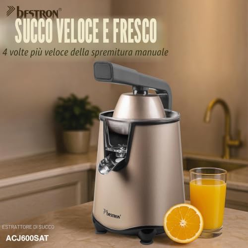 Spremiagrumi elettrico, spremiagrumi con funzione di arresto e filtro polpa in acciaio inox, con 2 coni, capacità 450 ml, leva soft pressa per un facile utilizzo, colore: beige