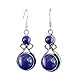 Natural Lapis Lazuli Silver Plated Dangle Earrings for Women - September Birthstone Round Gemstones Drop Earrings Handmade Jewelry - New Year Gift for Her