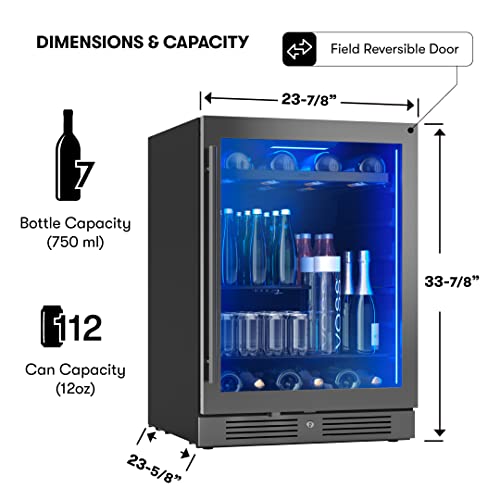 Zephyr 24" Wine Fridge & Beverage Refrigerator Single Zone Under Counter Mini Wine Cooler