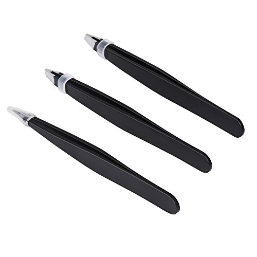 Ameauty Tweezers Set, 3 Pcs Slant Flat Pointed Professional Stainless Steel Tip Tweezers with Travel Case, Best Precision Eyebrow Tweezers and Ingrown Hair Remover for Both Women and Men