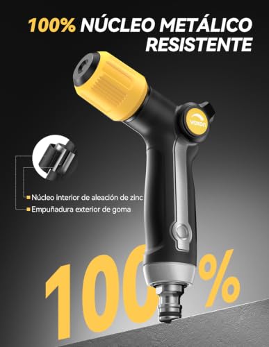 VOXON Pulverizador de Jardín de Metal de Alta Resistencia, Pistola Manguera Jardin Resistente y Duradera, Con Control Mediante el Pulgar y Flujo de Agua Ajustable, Ideal para Riego y Lavado de Coches
