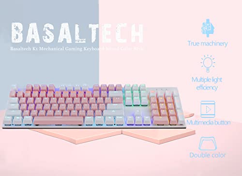 Basaltech 100-Key Mechanical Gaming Keyboard,Blue Switches,RGB Backlit,Wired USB C Keyboard for PC,Laptop,Gamers & Typists
