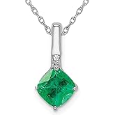 Gem And Harmony 1.25 Carat (ctw) Cushion-Cut Emerald Pendant Necklace in 14K White Gold with Chain