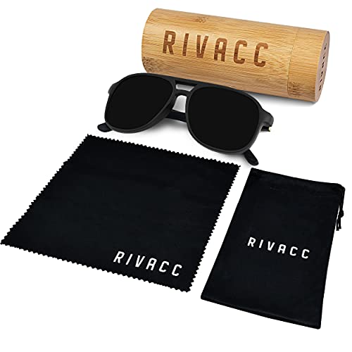 Rivacc Lentes de Sol Polarizados con Protección UV400 y Bisagras Flexibles, Unisex para Hombre y Mujer, Hechos a Mano con Madera de Bambú, Incluye Estuche, Milan