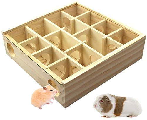 YANGWX Wooden Hamster Maze 2.0, Small Animal Tunnel Toy Labyrinth Dwarf with Cover, Wooden Maze Tunnel Cover Small Pet Animal Activity Sport Hamster Play Toy Rat Mouse Funny Toy(25X25X7cm)