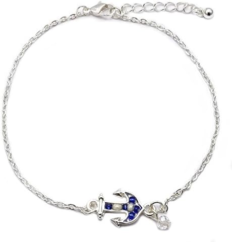 Sealife Summer Theme Bead Link Anklet Anchor Silver Plated Blue White
