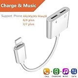 ebasy Lighting Adapter Compatible Phone X / 7 /8 / 7 Plus, 2-in-1 Lighting Splitter Adapter Dual Headphone Audio and Charge Adapter.(Compatible iOS 11, iOS 12 Later)-[White]
