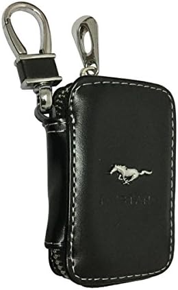 Cview New Car Key Wallet Zipper Case Black Leather Car House Office Key Chain Coin Holder Metal Hook Bag Collection For Mustang Car Vehicle Auto Lover