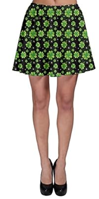 CowCow Womens Green Shamrock Clover Leaves St Patricks Day Festival Skater Skirt, XS-3XL