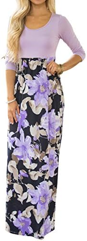 Evoky Women's Floral Print Long Sleeve Loose Plain Maxi Dresses Casual Long Dresse Maxi Dresses (LL0111, M)