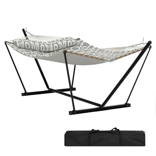 2 Person Double Hammock with Adjustable Steel Stand & Pillow, Heavy Duty Portab…