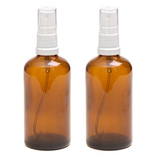 100ml AMBER Glass Bottles with WHITE Atomiser Sprays - PACK of 2