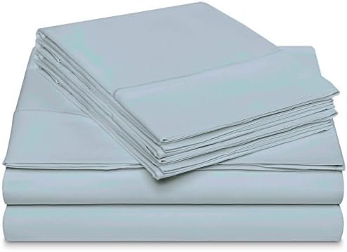 Dream Castle Linens 600 Thread Count 100% Long Staple Soft Cotton Sheet Set with BONUS Pillowcases,6 Piece Set,KING SHEETS,Smooth Sateen Weave,16" Deep Pocket,Luxury Bedding,Marrow Hem,BLUE FOG