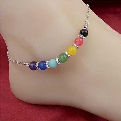 New Jewelry Seven Chakra Seven Colors Crystal Agate Jade Bead Metal Anklet TO by gorgeous