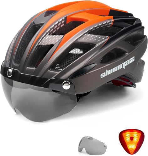 Shinmax Fahrradhelm Herren Damen Fahrradhelm mit Visier Magnetische Abnehmbarer Schutzbrille Fahrradhelme mit Licht für Erwachsene Radhelm Einstellbar