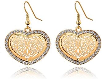 Gold and Silver Plated Luxury Crystal Dangle Earrings (Heart Gold Plated)