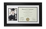 Graduation Frame With Photo Holder - Made to Display Certificates 8 ½  x 11 Inch Opening to 10 ½ x 19 Inch with 5 x 7 Inch Photo Slot - Document Frame, Certificate Frame, University Diploma Frame