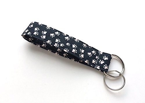 Cat and Dog Paw Prints Keychain Wristlet - 100% Organic Cotton Fabric Key Lanyard