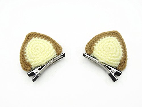 Hair Clip Costume Accessories Girl Crochet Animal Ears Cat Fox Brown Yellow