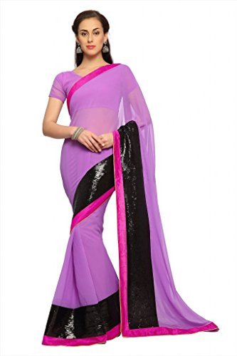 Designersareez Women's Faux Georgette Sequined Saree Free Size lavender