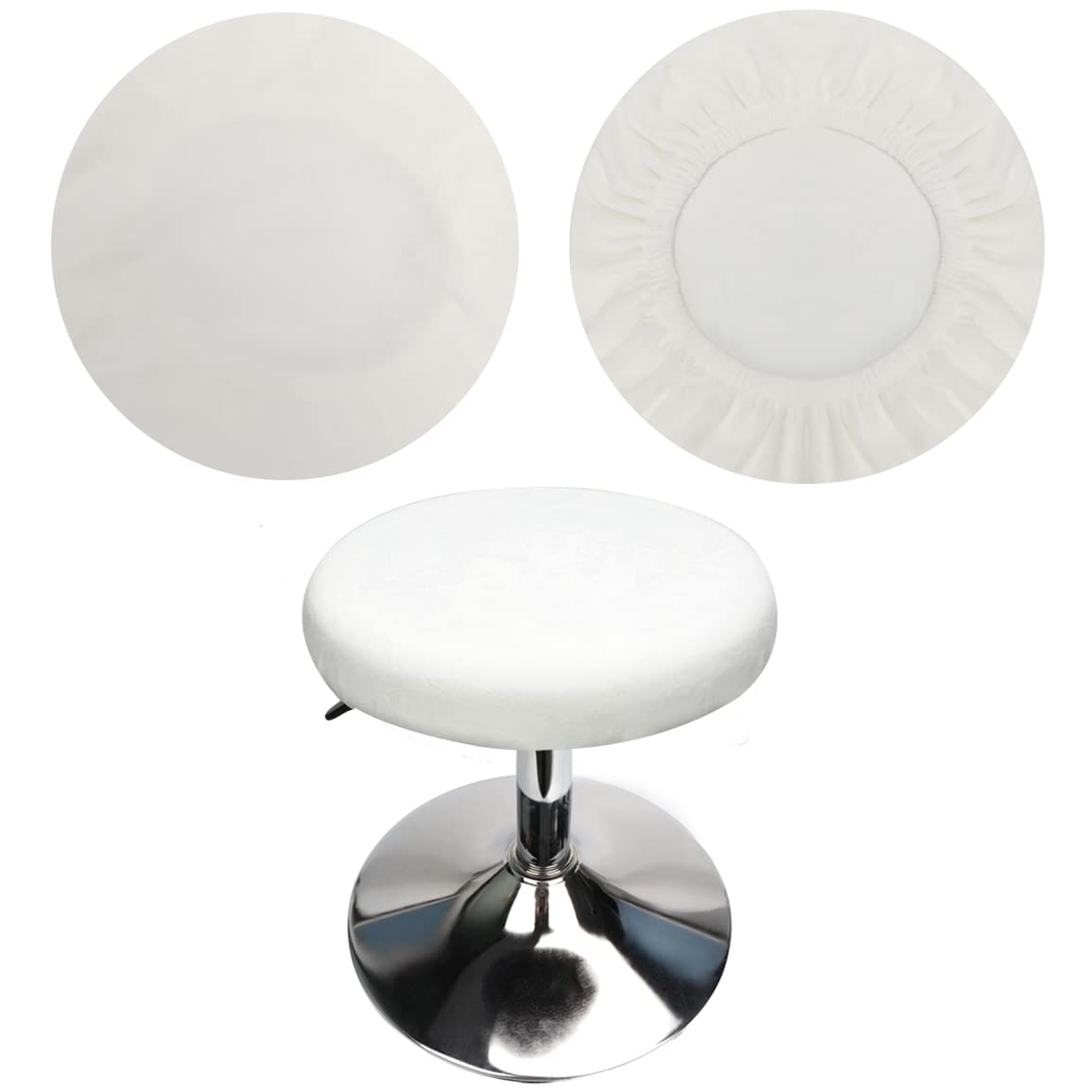 HuaLiSiJi Stool Covers Round 12"-16"/30-40cm Bar Stool Covers Velvet Round, Fabric is Soft and plush Washable Easy Care and Durable (White)