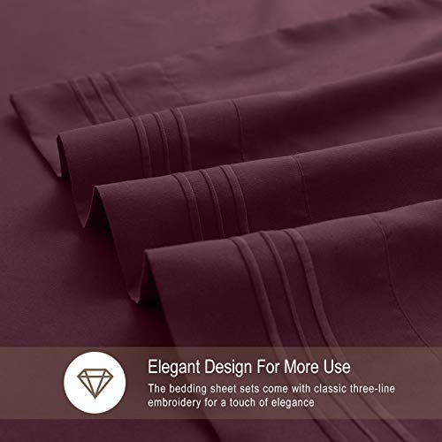 VEEYOO Queen Size Sheet Set - Super Soft 1800 Thread Count Premium Bed Sheet Sets - 16-Inch Deep Pockets, Hypoallergenic Brushed Microfiber, Wrinkle & Fade Resistant Sheet - 4 Pieces, Burgundy - Thumbnail 5