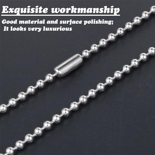 100PCS Ball Bead Chain, 4 Inch Bead Chain Beads 2.4mm Diameter with Necklace Bulk Ball Connector Clasp Extension Keychain Tag Key Rings Dog Tag Chains for Jewelry Making DIY Crafts -Silve