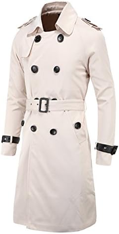 Elonglin Men's Trench Coat Long Double Button Down Jacket Military Trench Coat Slim Coat Belt