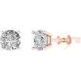 14K Rose Gold Plated 925 Sterling Silver Push back Dainty Stud Earrings for Women - 1.5 cttw Round Cut Moissanite