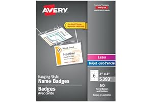 Avery Hanging Name Badge Kit for Laser/Inkjet Printers, 3" x 4", Clear Holders, 50 Badges (5393)