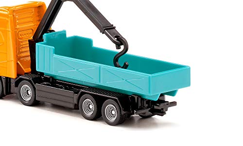 siku 1683, Volvo Abrollkipper mit Kran, Metall/Kunststoff, Orange/Türkis, Abrollbare Mulde, Drehbarer Kran – Bild 6