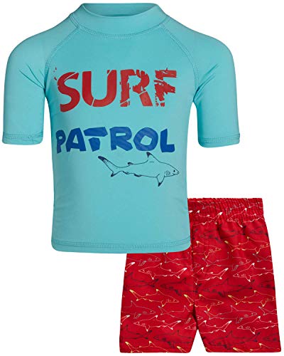 Sweet & Soft Baby Boys 2-Piece Rash Guard and Trunk Swimsuit Set- Short Sleeve, Blue Surf Patrol, Size 3T'