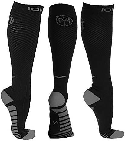 Compression Socks for Men &amp; Women with Negative Ions, BEST Graduated Athletic Fit for Running, Shin Splints, Flight, Maternity, Circulation, &amp; Recovery … (L (Women 10-13 / Men 8-12), Black / Gray)