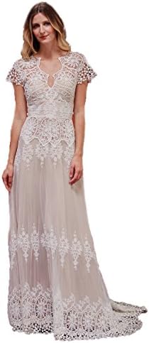 MileyHouse Women's Lace V-neck Bohemian Wedding Dresses Tulle Bridal Gowns MH013