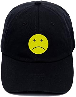 Washed Cotton Cap Mens Desgined Yellow Sad Face Mesh Hats