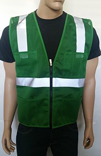 Safety Depot Mesh Reflective Safety Vest With Zipper and Pockets Hi Vis, Light Weight MSD1000 (Green, 5XL)
