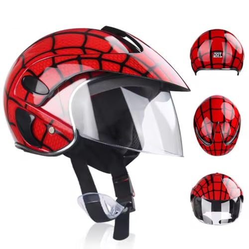 Motorcycle Kids Biker Helmet for 4-13 Years Old Toddler Scooters Helmet for Boys Girls, Child ATV Dirtbike Bicycle Riding Helmet DOT Approved, Red Spider Retro Open Face Go-Kart MX Helmet