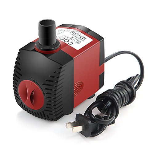COODIA 320GPH (1200L/H) Aquarium Submersible Pump 25W 6.5ft High Lift Fountain Water Pump For Aquarium, Fish Tank, Pond, Hydroponics and Graden Sparying with 5.9ft (1.8M) Power Cord, 2 Nozzles