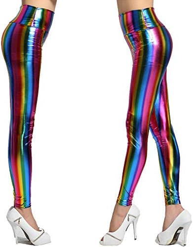 fashioncrazexx Ladies 80s Retro Metallic Leggings Adult Disco Fancy Dress Costume Womens Outfit Pants