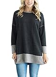 Astylish Women Casual Long Sleeve Color Block Sweatshirt Loose Tunic Tops with Side Slit