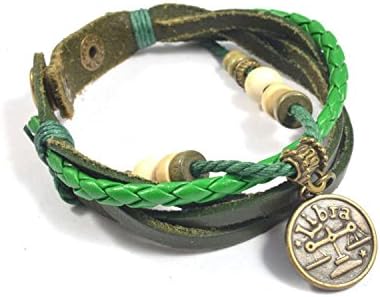 Libra Astrology Horoscope Bracelet Fashion Jewelry Made of Braided Leather with Brass Zodiac Charm and Adjustable 2-Snap Fastener is Unisex for Men and Women (Libra)
