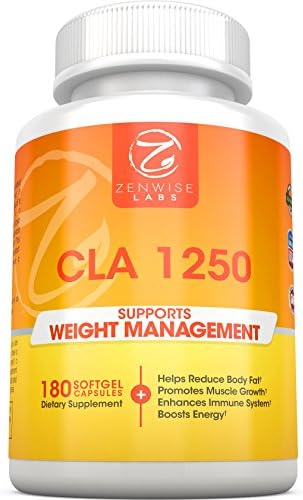 CLA 1250 - Dietary Weight Loss Supplement - Conjugated Linoleic Acid to Burn Fat, Slim Down &amp; Build Muscle - Immune, Metabolism &amp; Energy Booster - Plant Derived With Safflower Seed Oil - 180 Softgels