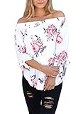 LOSRLY Women Off The Shoulder Floral Printed 3 4 Bandage Sleeve Blouse Casual Tops