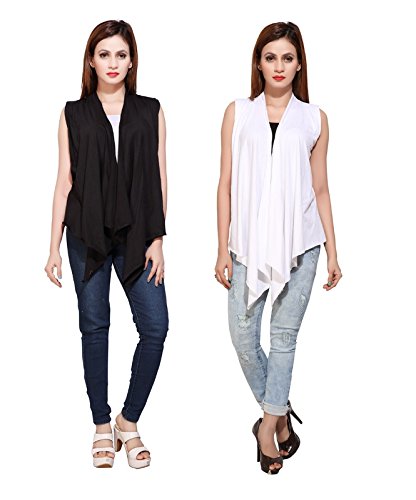 bfly women's sleeveless viscose shrugs-pack of 2 (black & white)