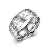 HMILYDYK 8MM Stainless Steel Ring With Engraved Florentine Design Sizes 7 to 10,Fits Women Men