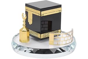 HZTYYIER Muslim Crystal Gilded Kaaba Clock Tower Miniature Model Showpiece Muslim Crystal Gilded kaaba Model Kits Islamic Architecture Handicraft Home Vehicle Decor Islamic Building Gift